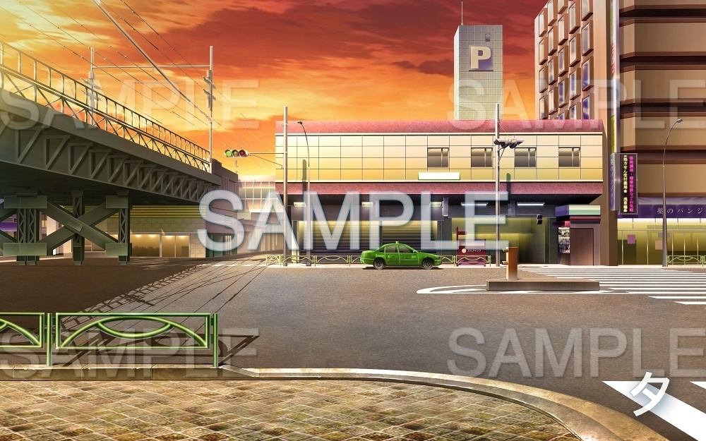 【背景素材】線路横/交差点 (日常編part08-oldcity04)