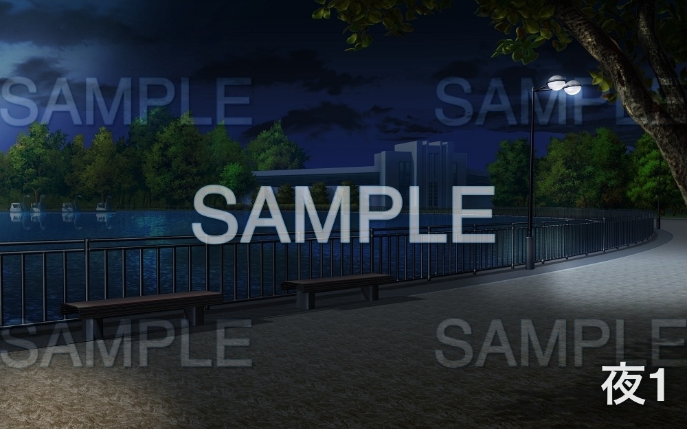 【背景素材】川沿い/ベンチ (日常編part08-oldpark01)