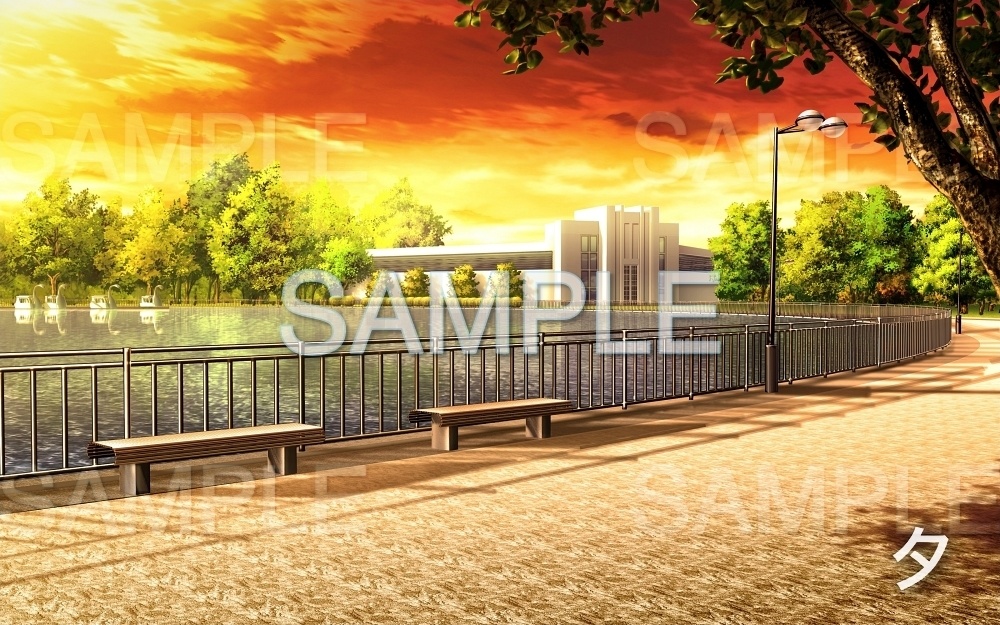 【背景素材】川沿い/ベンチ (日常編part08-oldpark01)