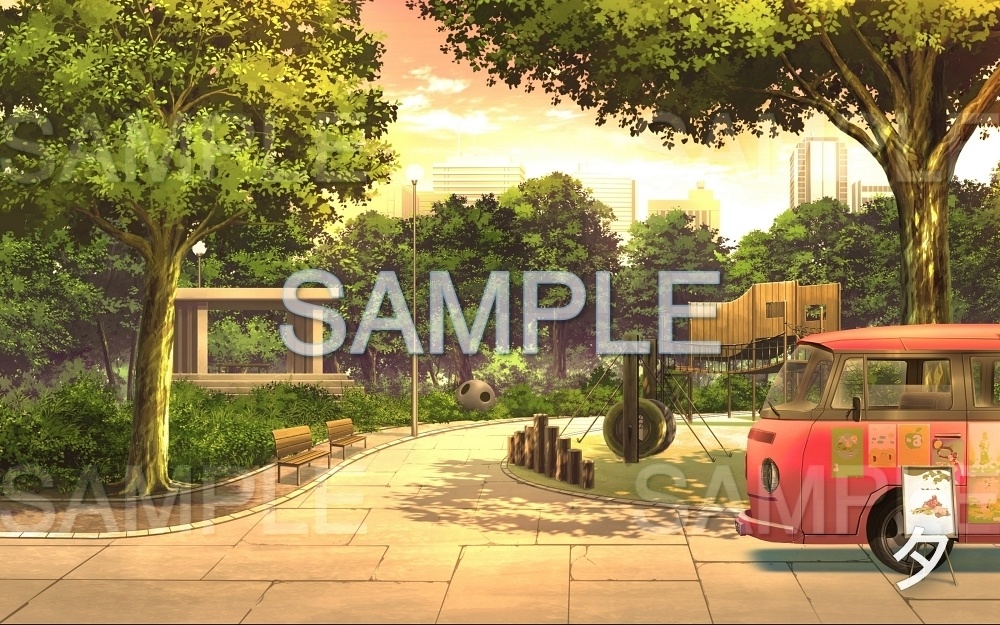 【背景素材】公園/キッチンカー (日常編part08-oldpark02)