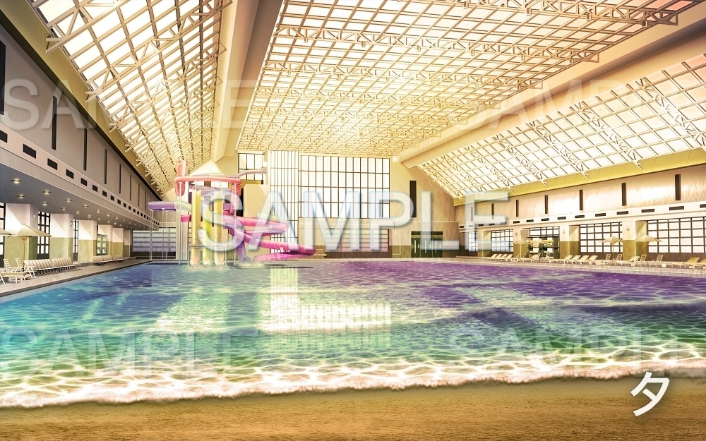 【背景素材】室内/流れるプール (夏休み編part1-oldpool01)