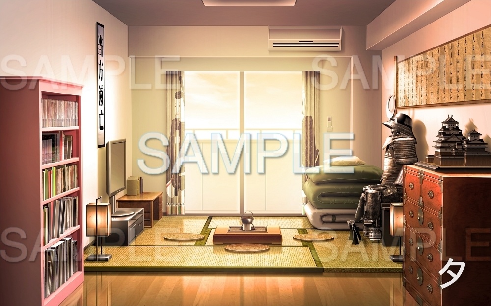 【背景素材】部屋/ワンルーム 歴史オタクの部屋 (寮編part01-oldryoroom02)