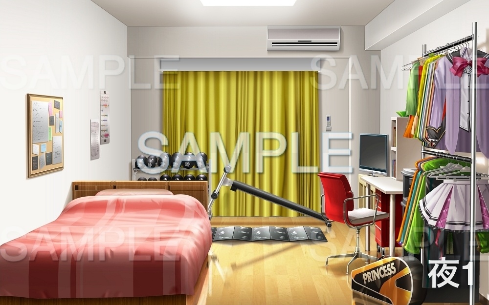 【背景素材】部屋/ワンルーム 筋トレ/コスプレ (寮編part01-oldryoroom04)