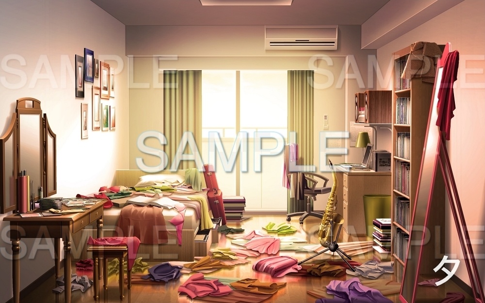 【背景素材】部屋/ワンルーム 服/散らかり (寮編part01-oldryoroom05)