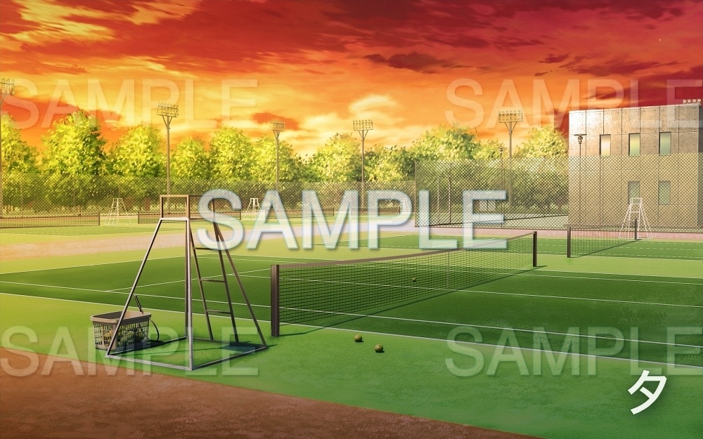 【背景素材】テニスコート (学園編part05-oldschoolout04)