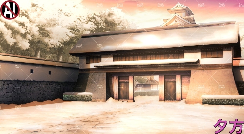 【背景素材】城門前(江戸編part01-edo06)雪ver.追加