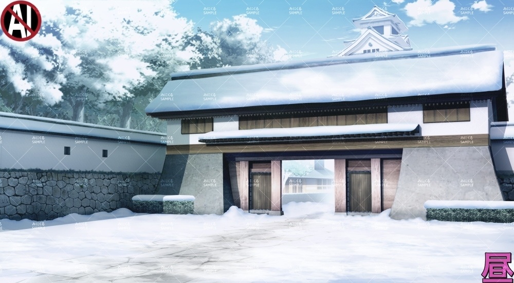 【背景素材】城門前(江戸編part01-edo06)雪ver.追加