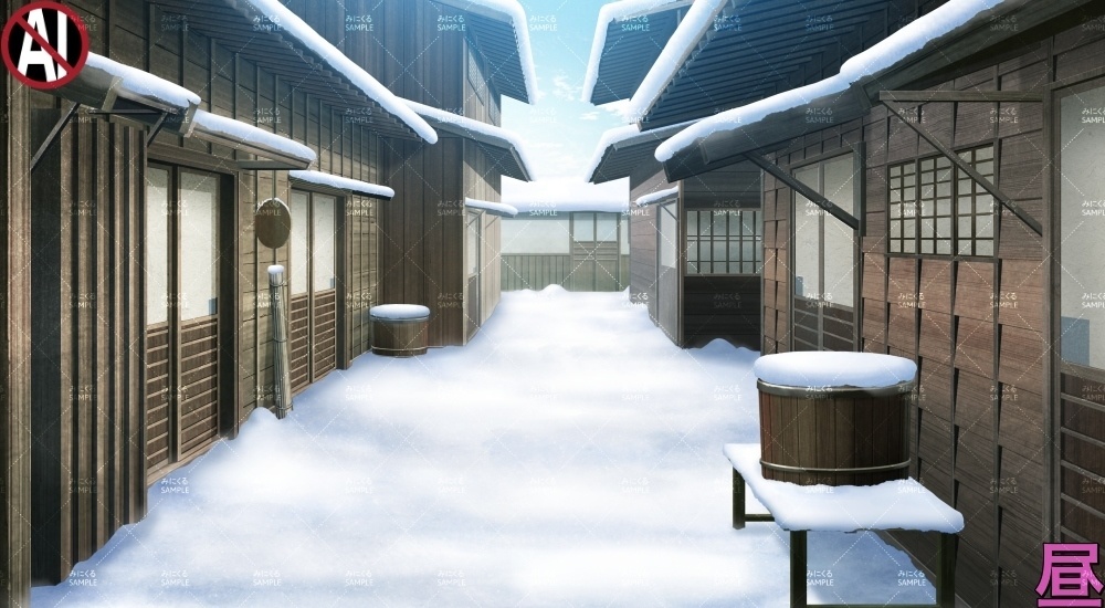 【背景素材】江戸の町路地(江戸編part01-edo14)雪ver.追加