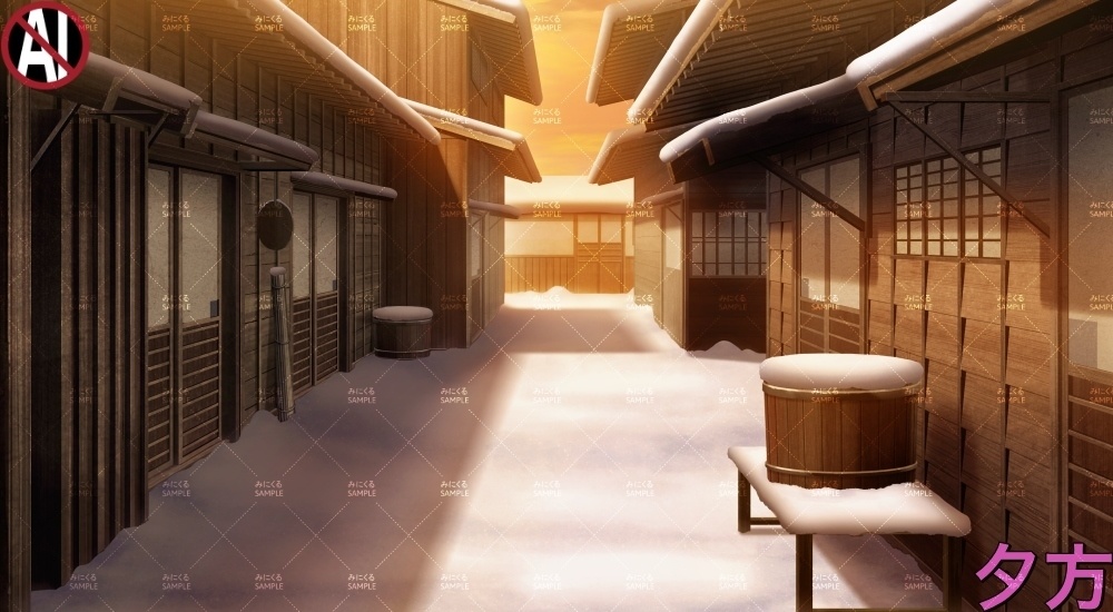 【背景素材】江戸の町路地(江戸編part01-edo14)雪ver.追加
