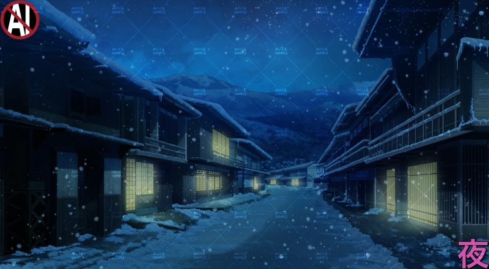 【背景素材】宿場/街並み(江戸編part01-edo15)雪ver.追加