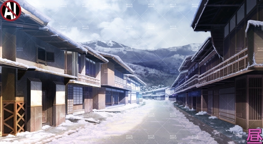 【背景素材】宿場/街並み(江戸編part01-edo15)雪ver.追加