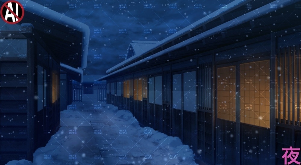 【背景素材】長屋外観(江戸編part01-edo19)雪ver.追加