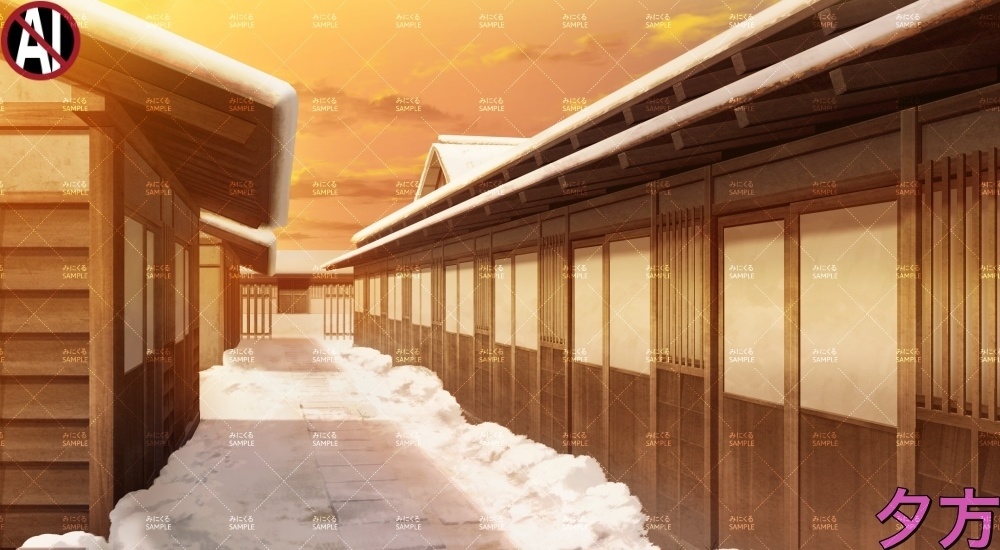 【背景素材】長屋外観(江戸編part01-edo19)雪ver.追加