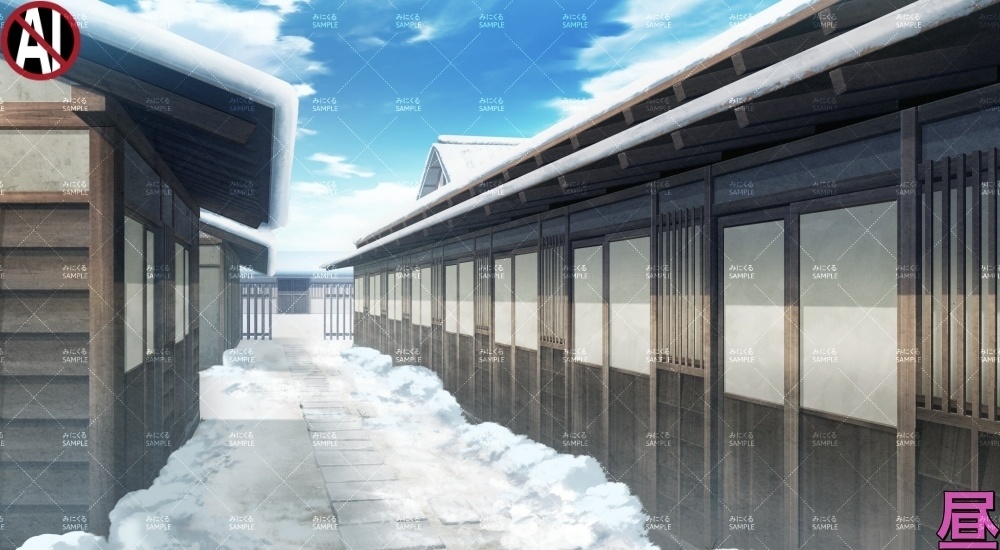 【背景素材】長屋外観(江戸編part01-edo19)雪ver.追加