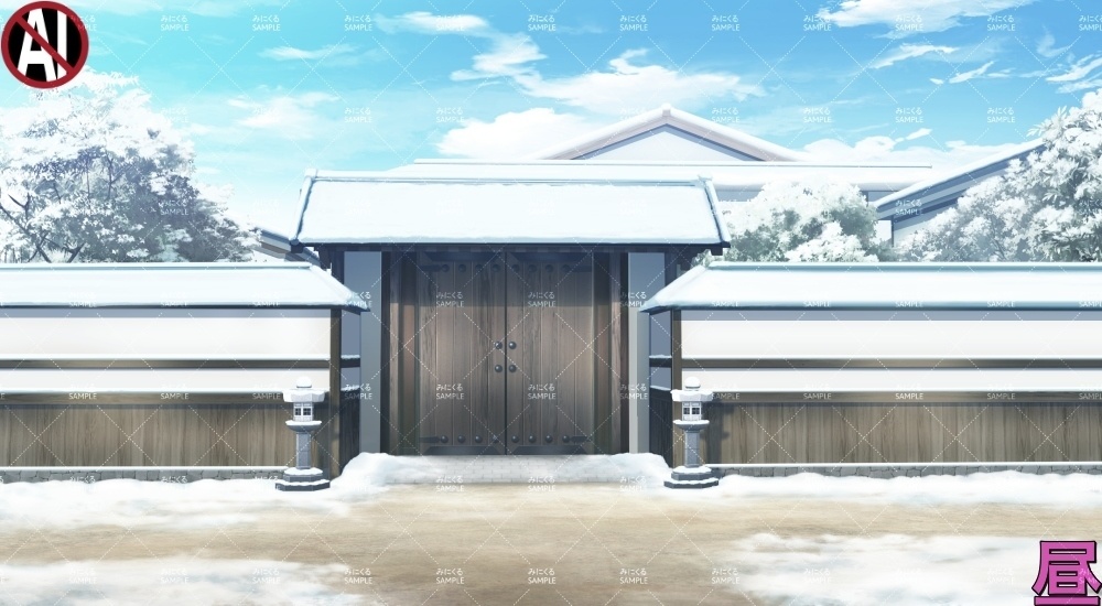 【背景素材】武家屋敷/門(江戸編part01-edo20)雪ver.追加