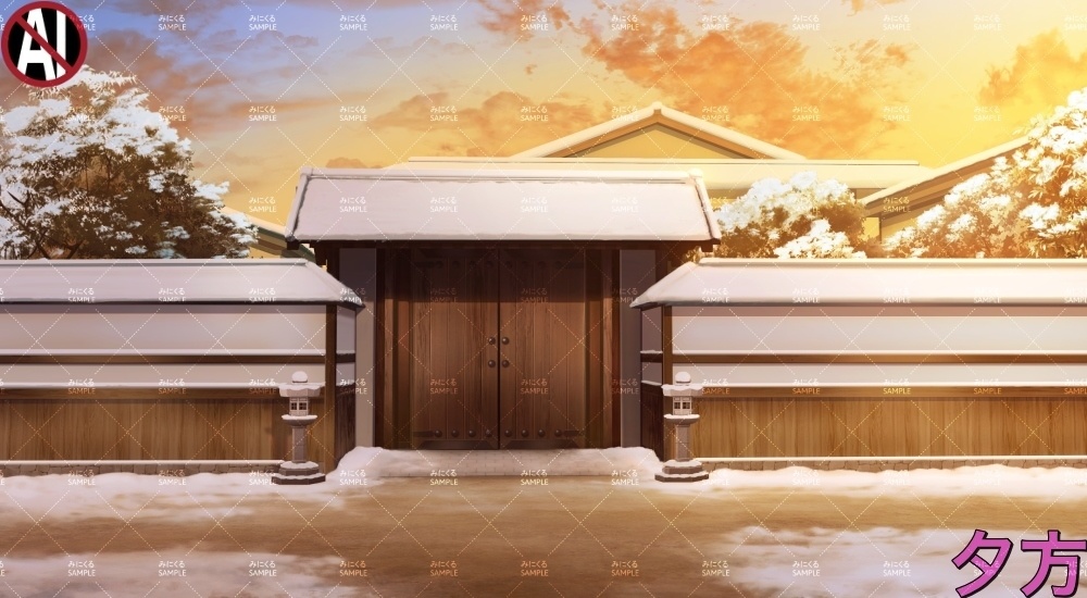 【背景素材】武家屋敷/門(江戸編part01-edo20)雪ver.追加