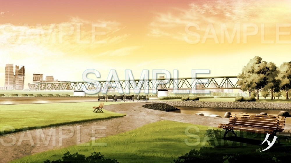 【背景素材】橋/川沿いの公園(日常編part11-twniti002)