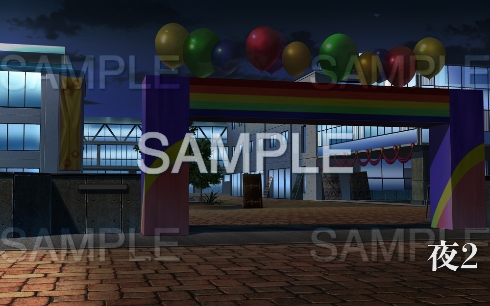 【背景素材】学校外観/文化祭 | 文字なし (学校編part05-oldschoolout01b)