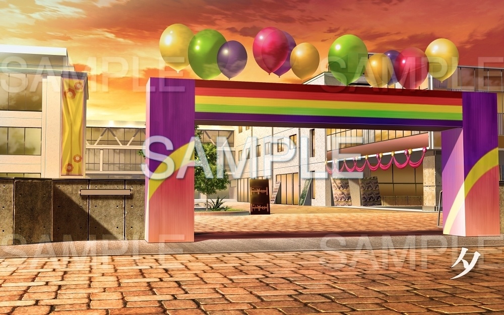 【背景素材】学校外観/文化祭 | 文字なし (学校編part05-oldschoolout01b)