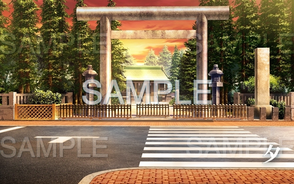 【背景素材】神社前/鳥居 | 文字なし(レジャー公共施設編part04-oldzin01)