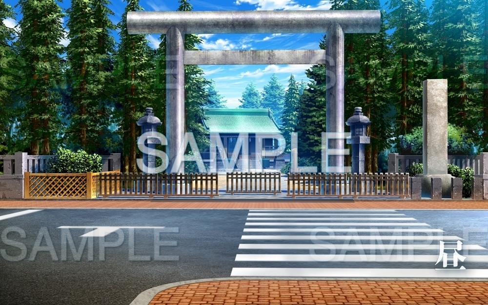 【背景素材】神社前/鳥居 | 文字なし(レジャー公共施設編part04-oldzin01)