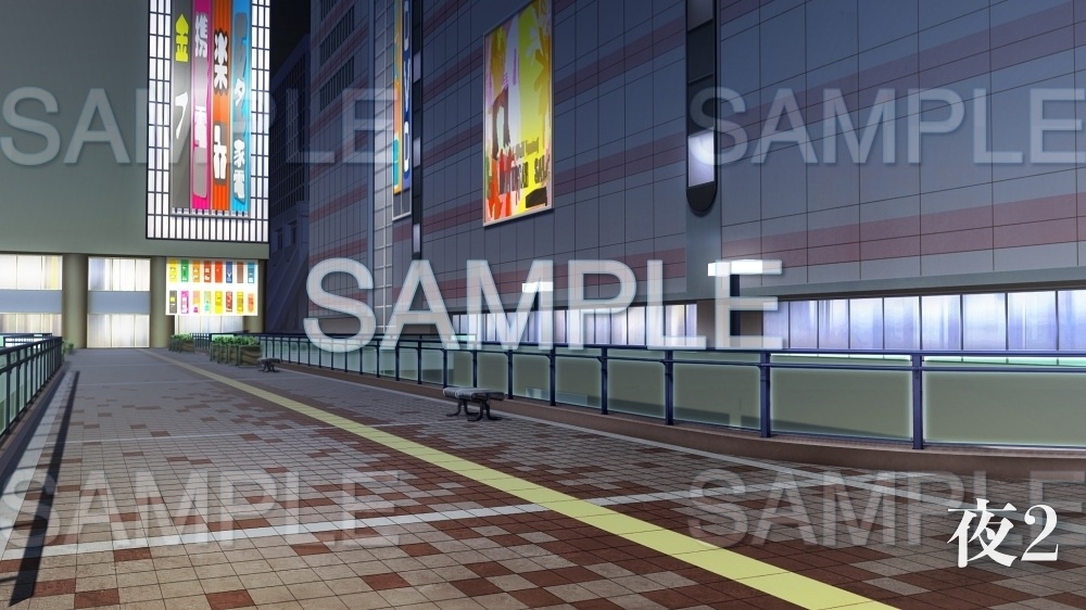 【背景素材】駅前/歩道橋 | 文字なし(日常編part11-twniti001)