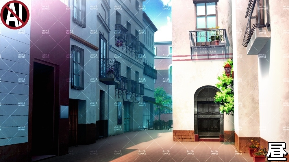 【背景素材】住宅街/海外の路地 (ヨーロッパ風編01-twstreet002)