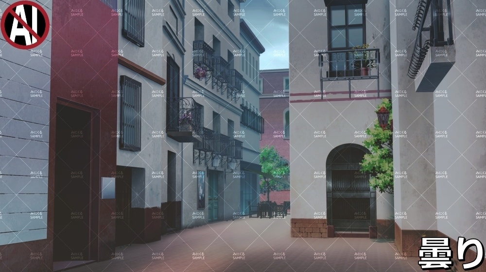 【背景素材】住宅街/海外の路地 (ヨーロッパ風編01-twstreet002)