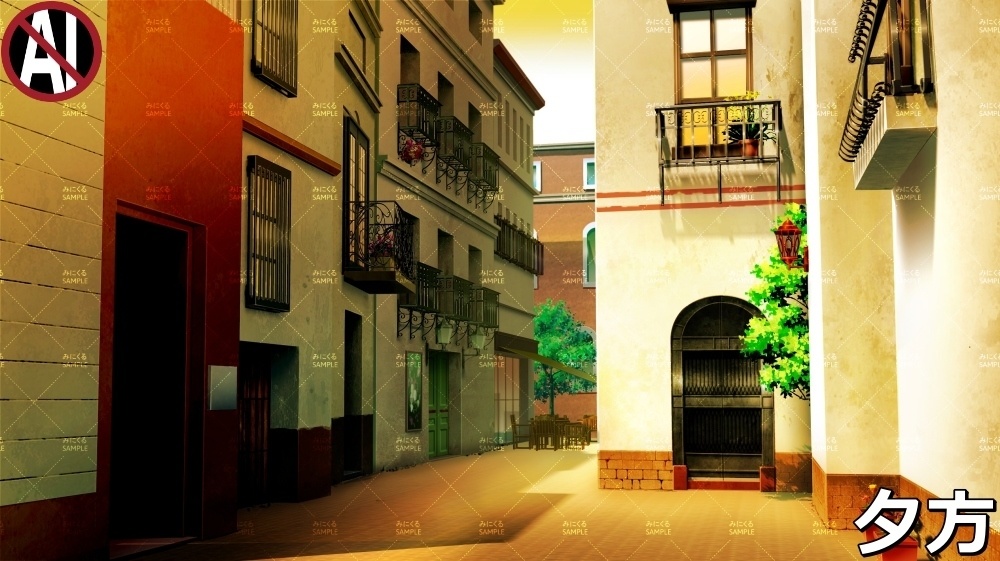 【背景素材】住宅街/海外の路地 (ヨーロッパ風編01-twstreet002)