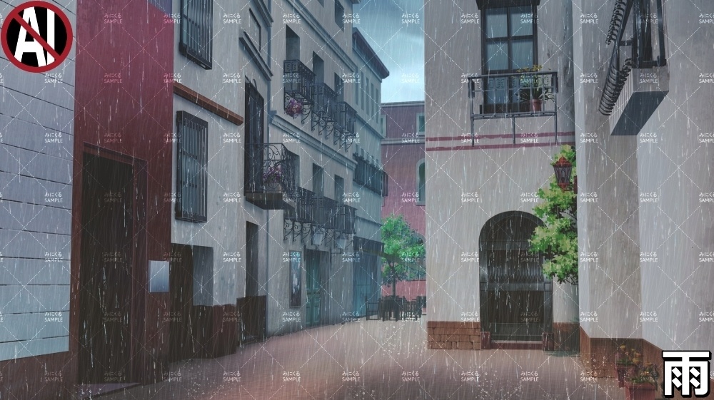 【背景素材】住宅街/海外の路地 (ヨーロッパ風編01-twstreet002)