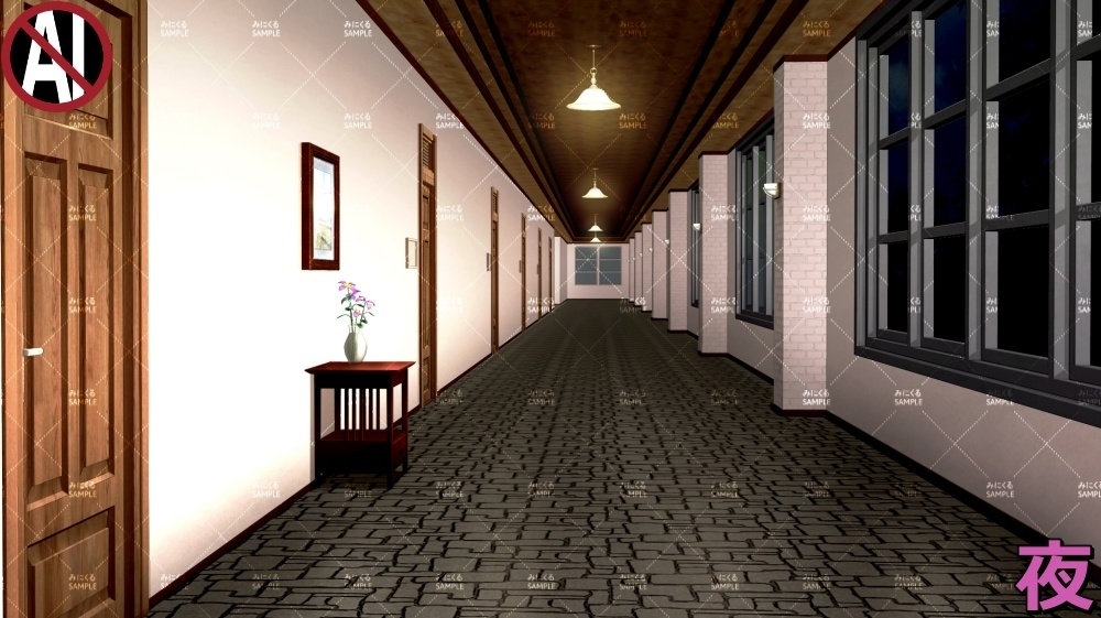 【背景素材】レトロな学校の廊下① (学園編part09-twschool002)