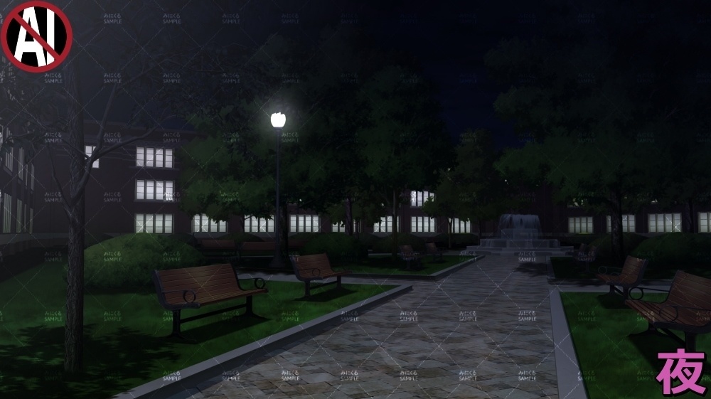 【背景素材】レトロな学校の中庭(学園編part09-twschool005)