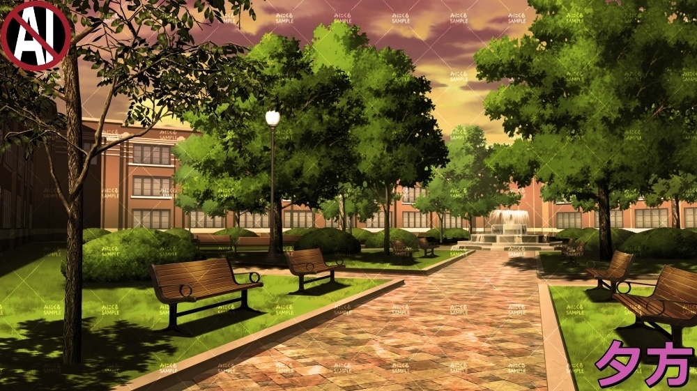 【背景素材】レトロな学校の中庭(学園編part09-twschool005)