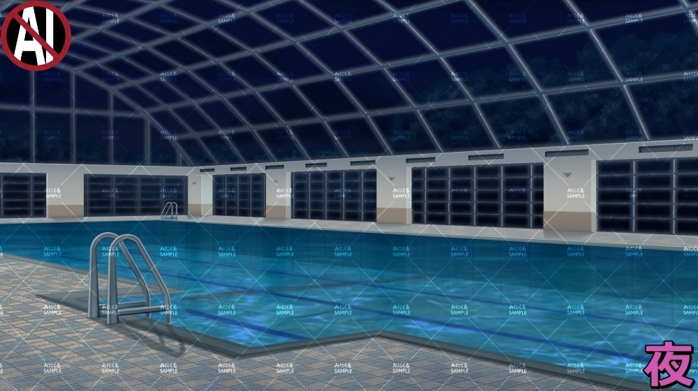 【背景素材】ガラス張りの屋内プール (学園編part09-twschool006)