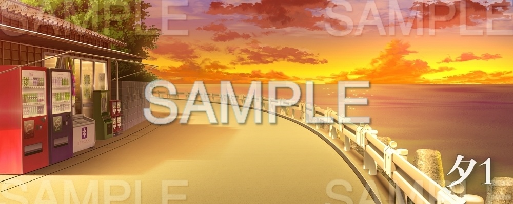 【背景素材】海沿いのカーブ道路(夏休み編part1-Iris007)