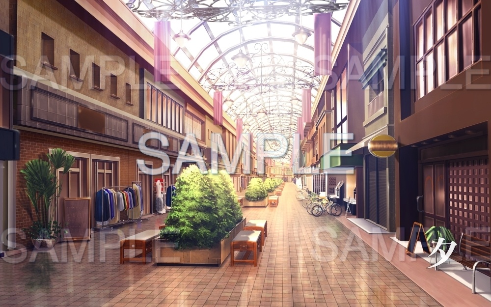 【背景素材】商店街 | 文字なし(日常編part15-Iris006)