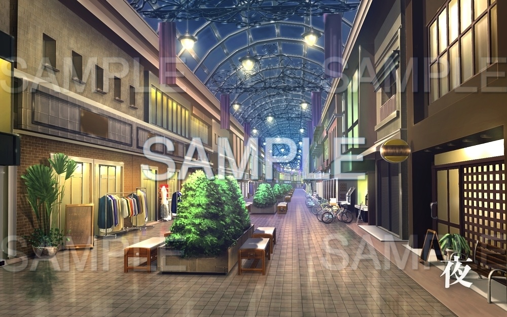 【背景素材】商店街 | 文字なし(日常編part15-Iris006)