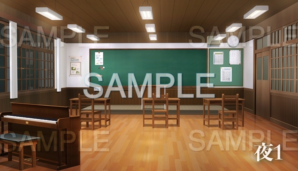 【背景素材】教室 | 文字なし(レトロ学園・寮編part01-Iris017)
