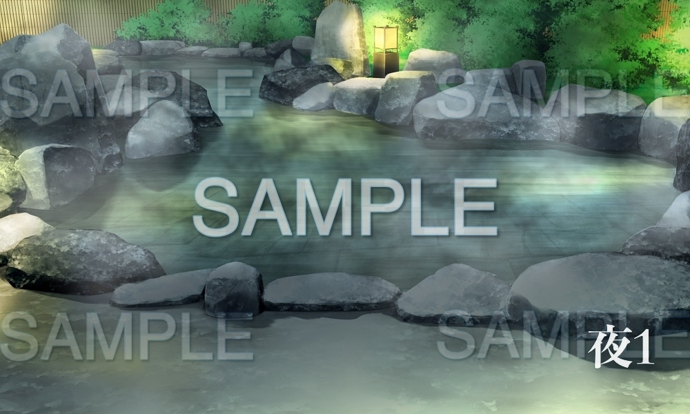 【背景素材】露天風呂(温泉街編part01-Iris036)