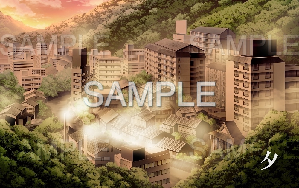 【背景素材】温泉街 | 文字なし(温泉街編part01-Iris035)