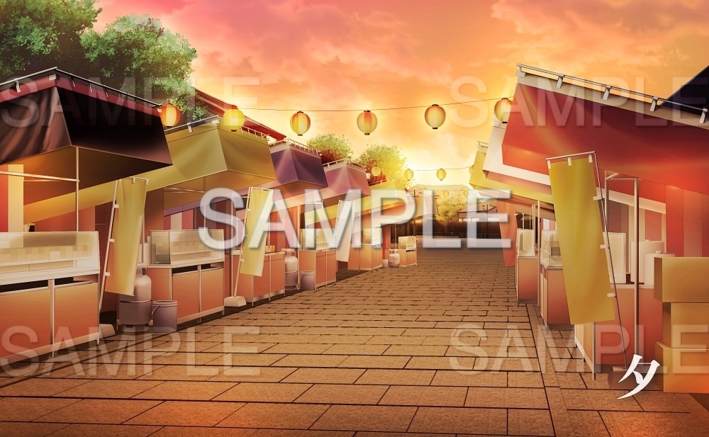 【背景素材】お祭り会場 | 文字なし(日常編part15-Iris040)