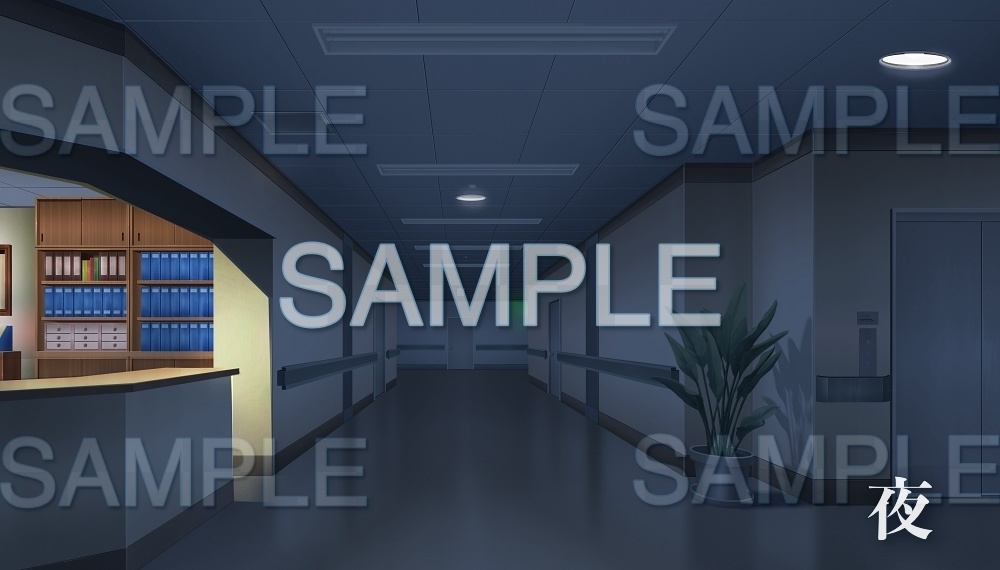 【背景素材】病院廊下 ナースステーション | 文字なし(病院編part1-hos004)