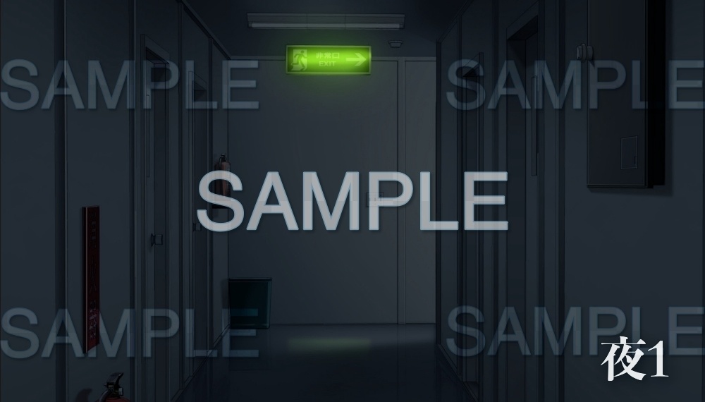 【背景素材】廊下 非常口(病院編part1-snowmori_025) +文字なし