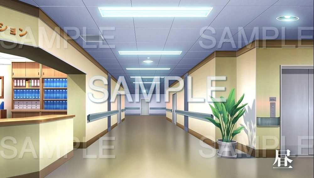 【背景素材】病院廊下 ナースステーション(病院ホラー編part1-hos004_b) +文字なし版