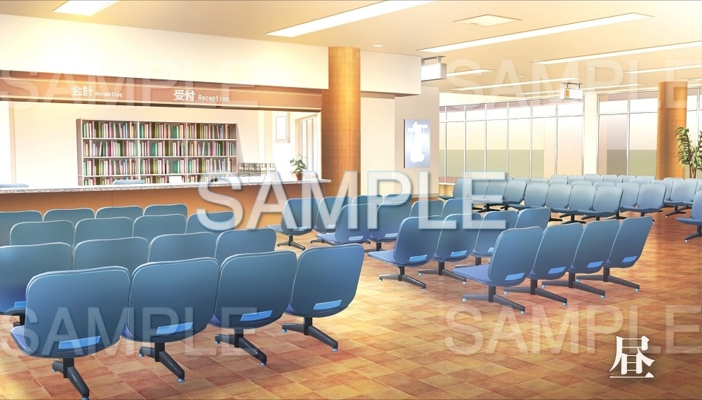 【背景素材】受付 待合室(病院ホラー編part1-minihos001_b) +文字なし版