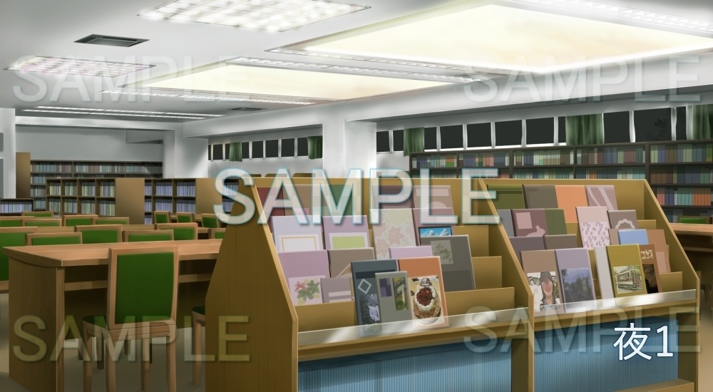 【背景素材】図書室 | 文字なし(学園編part7-13school004)