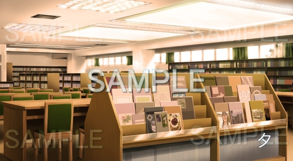 【背景素材】図書室 | 文字なし(学園編part7-13school004)