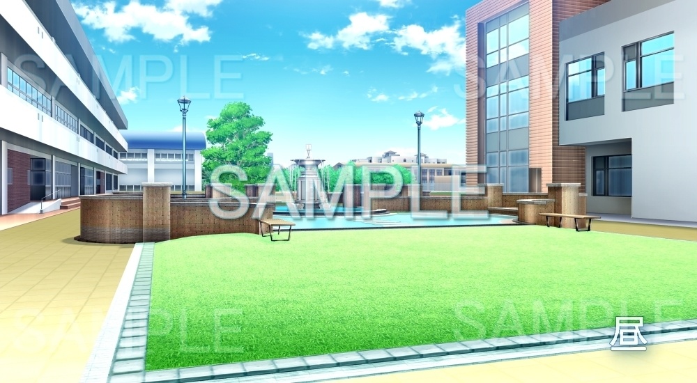 【背景素材】中庭 噴水(学園編part7-schoolout03)