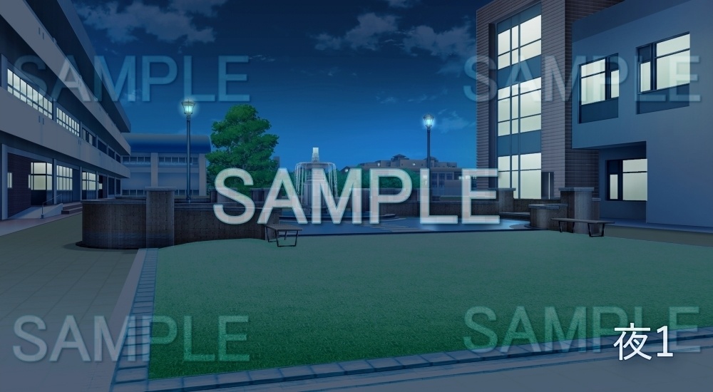 【背景素材】中庭 噴水(学園編part7-schoolout03)