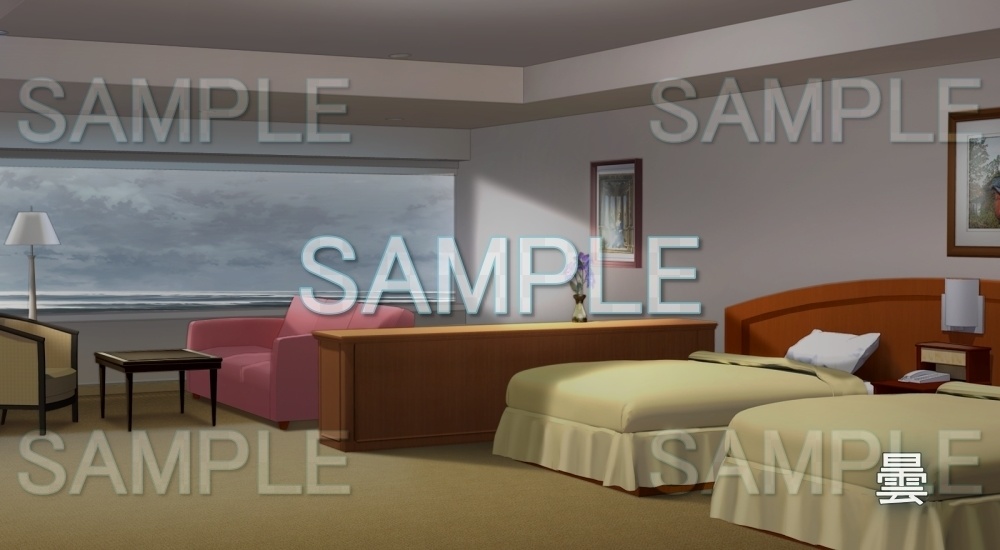 【背景素材】ホテル 客室 ツイン(レジャー・施設編part5-snowmori_019)
